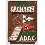 Bronze-Plakette "West-Sachsen Zuverlässigkeitsfahrt - Gau 17" des ADAC 1933 Bronze, mehrfarbig
