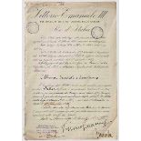 An Italian document with signatures of King Vittorio Emanuele III and Benito Mussolini Royal