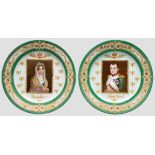 Napoleon und Josephine - zwei Portraitteller Weißes Porzellan, in reliefiertem Gold und sèvre-