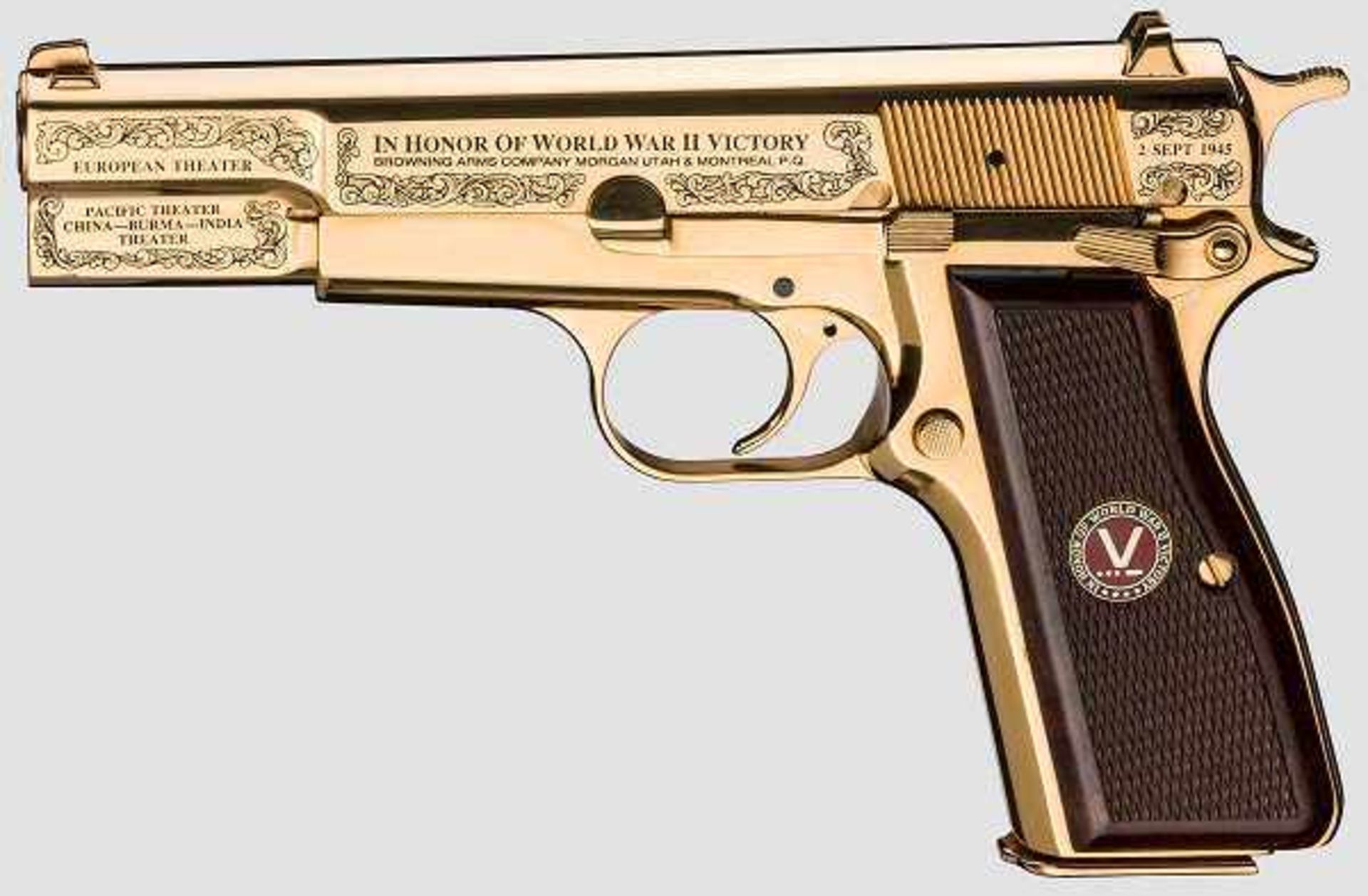 FN HP, Commemorative World War II, vergoldet, in Schatulle Kal. 9 mm Luger, Nr. 245NW83332 /