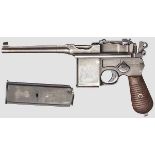 Mauser C 96 Mod. 1932 ("Mod. 712") Kal. 7,63 mm, Nr. 91696 (nur eine S/N). Blanker Lauf, Länge 140