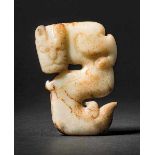 A Carved Jade of a Chi Tiger with Dragon Tail, Late Shang Dynasty 商晚期玉雕龍尾螭虎 Width 8.8 cm, height