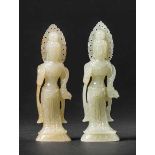 A Pair of Carved Jade Guanyin, Qing Dynasty 清玉雕觀音立像（一對） Width 3.2 cm, height 10.7 cm. Width 3.4