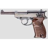 Spreewerk P 38, Code "cyq", mit Tasche Kal. 9 mm Luger, Nr. 9710d. Nummerngleich. Lauf leicht