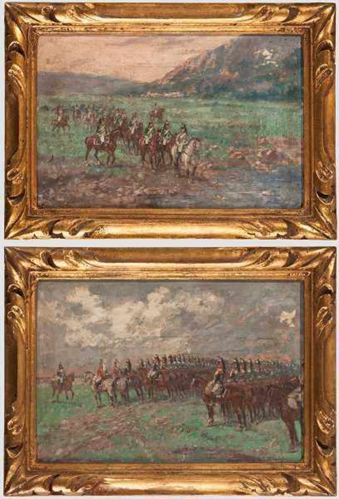 Emile Chepfer (1876 - 1944) - zwei Gemälde mit Kürassieren und Dragonern Premier Empire Öl auf