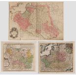 Drei Landkarten von Polen und Litauen, 18. Jhdt. Drei fein kolorierte Stiche mit Darstellungen
