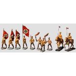 Zehn Elastolin und Lineol SA-Figuren mit Fahnenträger Zehn Parteifiguren, Elastolin/Lineol, 7 cm-