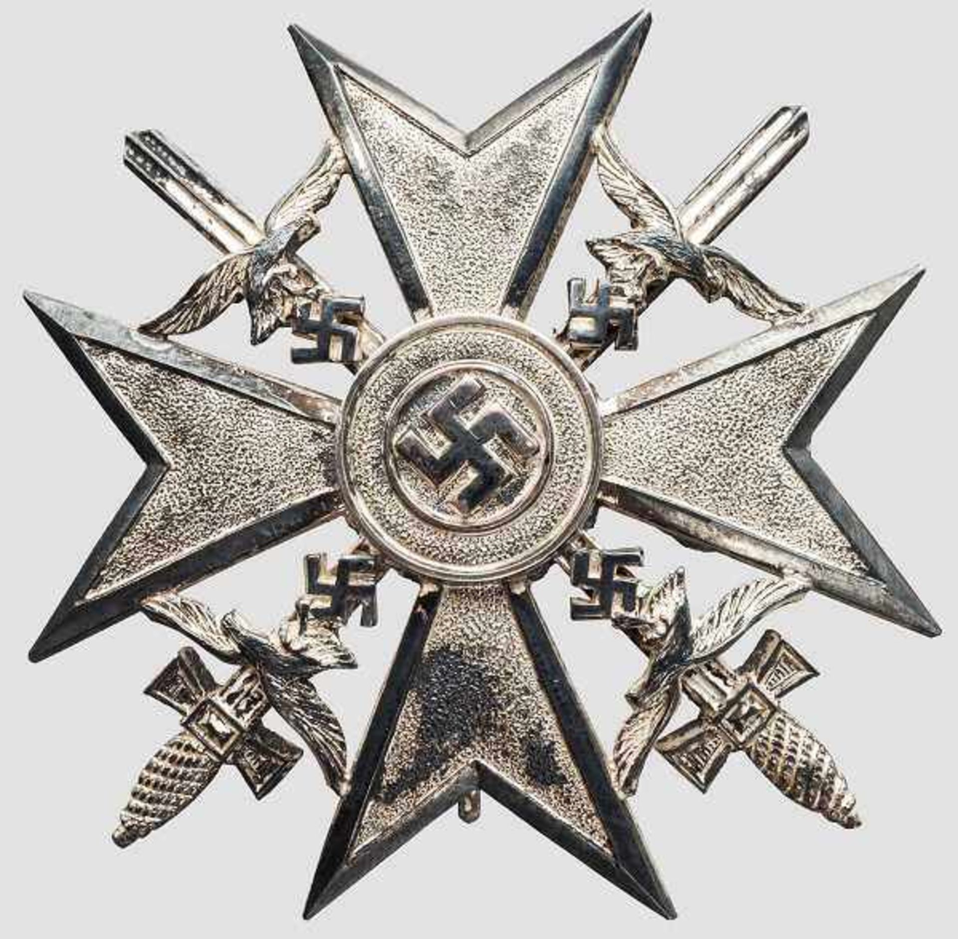 Spanienkreuz in Silber mit Schwertern - Juncker-LDO-Fertigung Konvex mit Schwertern geprägtes