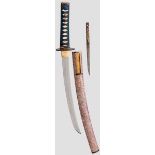 Wakizashi, Japan um 1500 Klinge Hira Tsukuri, mittlerer Torii Zori, Masame Hada, Gunome Midare