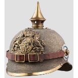 Helm um 1915 für Mannschaften der Infanterie Ersatzfertigung aus feldgrauem Filz mit rundem