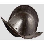 Morion, deutsch um 1600 Schwere, zweiteilig gearbeitete Kalotte mit hohem, gebördeltem Kamm und