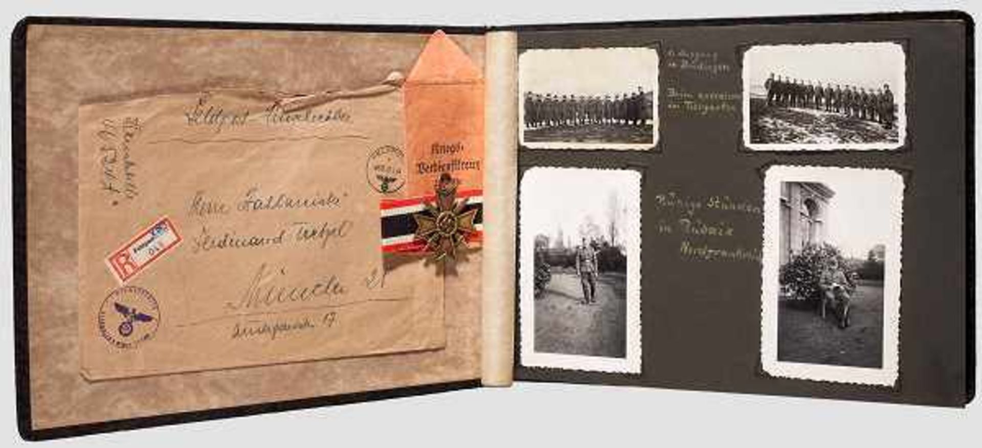 Fotoalbum des Zahlmeisters Ferdinand Tretzel, Frankreich-Feldzug 1940 Ca. 160 Fotos, auf der Innen-