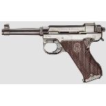 Husqvarna M 40, Commercial Kal. 9 mm Luger, Nr. H 709. Nummerngleich. Blanker Lauf. Achtschüssig.