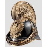 Helm M 1850 für Offiziere der Dragoner Schwarz lackierter Lederkorpus mit Vorder- und Hinterschirm