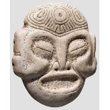 Maskaron aus hellem Stein, Taino-Kultur, Karibik, 11. - 15. Jhdt. Breites Gesicht aus