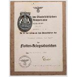 Marinemusikgefreiter "Admiral Graf Spee" Hermann Uhr - Flotten-Kriegsabzeichen mit Urkunde