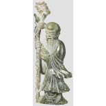 Figur des Gottes Shoulao in hellgrünem Nephrit, 20. Jhdt. Dargestellt in der typischen Darstellung