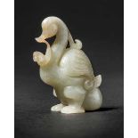 A Jade Figure with ‘Duck and Sprig’ Motif, Liao Dynasty 遼代鴨銜枝　 Width 4.4 cm, height 6.2 cm. 寬 4.4