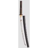 Wakizashi, Japan um 1450 Klinge Shinogi Tsukuri, Chu Kissaki, Koshi Zori. Hada verputzt und durch