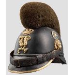 Helm M 1868 für Mannschaften der Infanterie Schwarz lackierte Lederglocke (verformt) mit goldenen