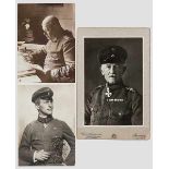 Drei Foto-Portraits mit Unterschriften Foto-AK von Carl Menckhoff, am 23. April 1918 wurde er nach