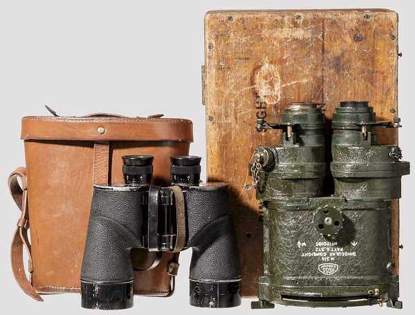 Flak-Richtfernrohr Ross G 372 und Dienstglas REL aus der Zeit des Zweiten Weltkrieges Flak-
