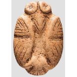 Vogel-Figur aus Stein, Taino-Kultur, Karibik, 11. - 15. Jhdt. Flache, ovale Stele aus hellbraunem