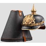 Helm für Einjährig Freiwillige der Infanterie um 1910 Schwarz lackierte Lederglocke mit rundem