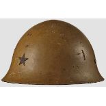 A Japanese Army Helmet Steel shell with 95% smooth olive-brown finish, five-pointed metal star