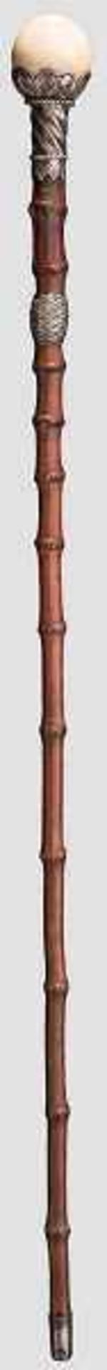 Gehstock mit Elfenbeinknauf, England, 2. Hälfte 19. Jhdt. Runder Knauf in Form einer Kugel aus