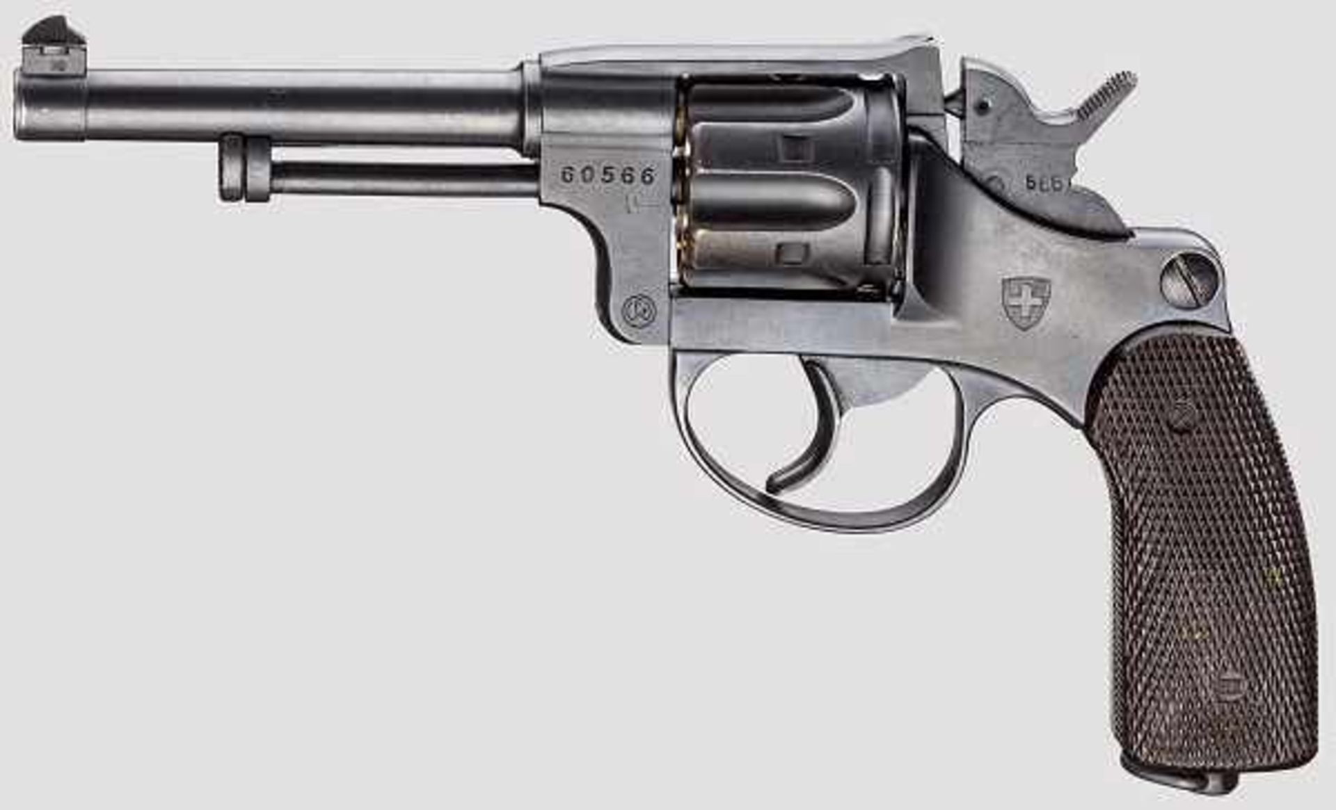 Ordonnanzrevolver Mod. 1882/29 Kal. 7,5 mm SchweizRev., Nr. 60566. Nummerngleich. Blanker Lauf.