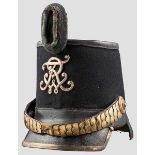 Tschako M 1854 für Offiziere der Jäger-Bataillone Schwarzer Filz mit schwarz gelacktem Lederdeckel
