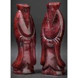 A Pair of Jade Carved Wengzhong, Han Dynasty 漢代玉雕翁仲 (一對) Width 4.5 cm, height 14.1 cm. Width 4.8 cm,