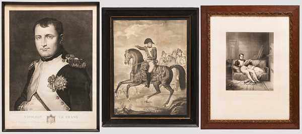 Drei großformatige Lithografien zu Napoleon I., 19. Jhdt. Halbfigur in Uniform, unten betitelt "
