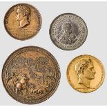 Vier Medaillen, Polen und Frankreich, 19. Jhdt. Eine große Bronzemedaille auf die Triumphe Wladislaw