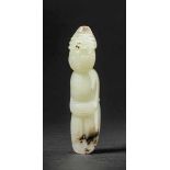 A Carved Jade Figure, Western Zhou Dynasty 西周玉雕人物 Width 2.4 cm, height 9.8 cm. 寬 2.4 cm, 高 9.8 cm.