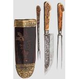 Fuhrmannsbesteck, alpenländisch, datiert 1840 Messer mit breiter Rückenklinge. Beidseitig geätzter