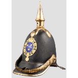 Helm M 1845 für Offiziere der Linieninfanterie Schwarz lackierter Lederkorpus mit rundem