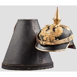 Helm für Offiziere der Reserve um 1890 Schwarz lackierte Lederglocke mit eckigem Vorderschirm,