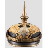 Helm für Offiziere der Garde-Landwehr-Infanterie Schwarz lackierte Lederglocke (krakeliert,