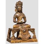 Vergoldeter Bronze-Bodhisattva, China, 18./19. Jhdt. Bronze mit Resten von Vergoldung. Figur eines
