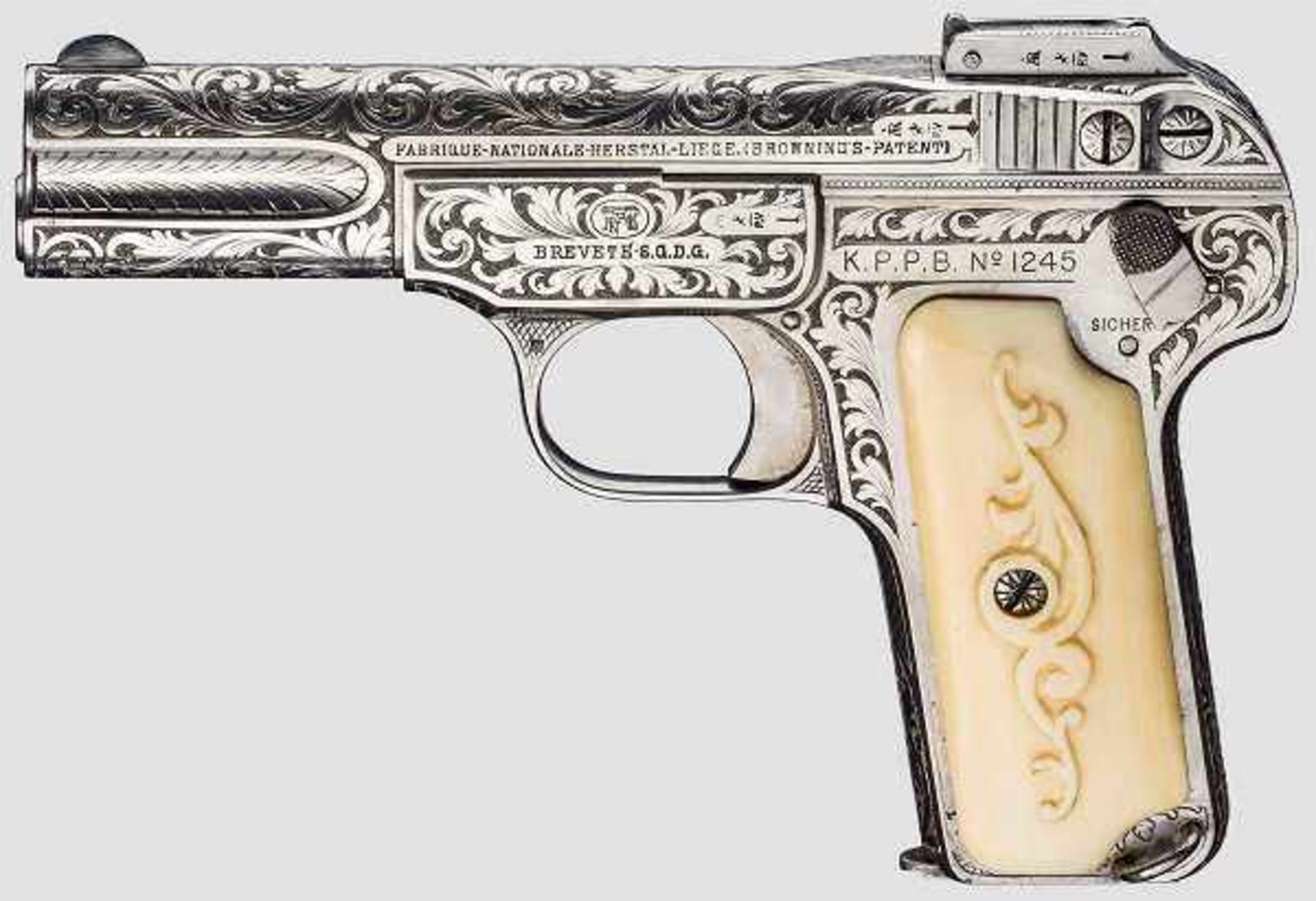 FN Mod. 1900, graviert Kal. 7,65 mm Browning, Nr. 267015, nummerngleich, blanker Lauf, belgischer