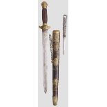 Kurzschwert, China und Kozuka, Japan, 19. Jhdt. Zweischneidige Klinge mit kanneliertem Holzgriff und