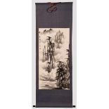 Rollbild, China Aquarellierte, monochrome Tuschezeichnung einer Wasserfläche mit