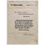 Ernennungsurkunde zum Beamten auf Lebenszeit mit eigenhändiger Unterschrift Walther Darrés Gedruckte