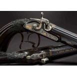 Ein Paar Perkussionspistolen im Kasten, Heinrich Barella, Berlin um 1850 Kannelierte,
