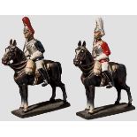 Zwei Lineol Life und Horse Guard Offiziere auf Standpferd, mit gezogenem Degen Zwei Figuren, Lineol,