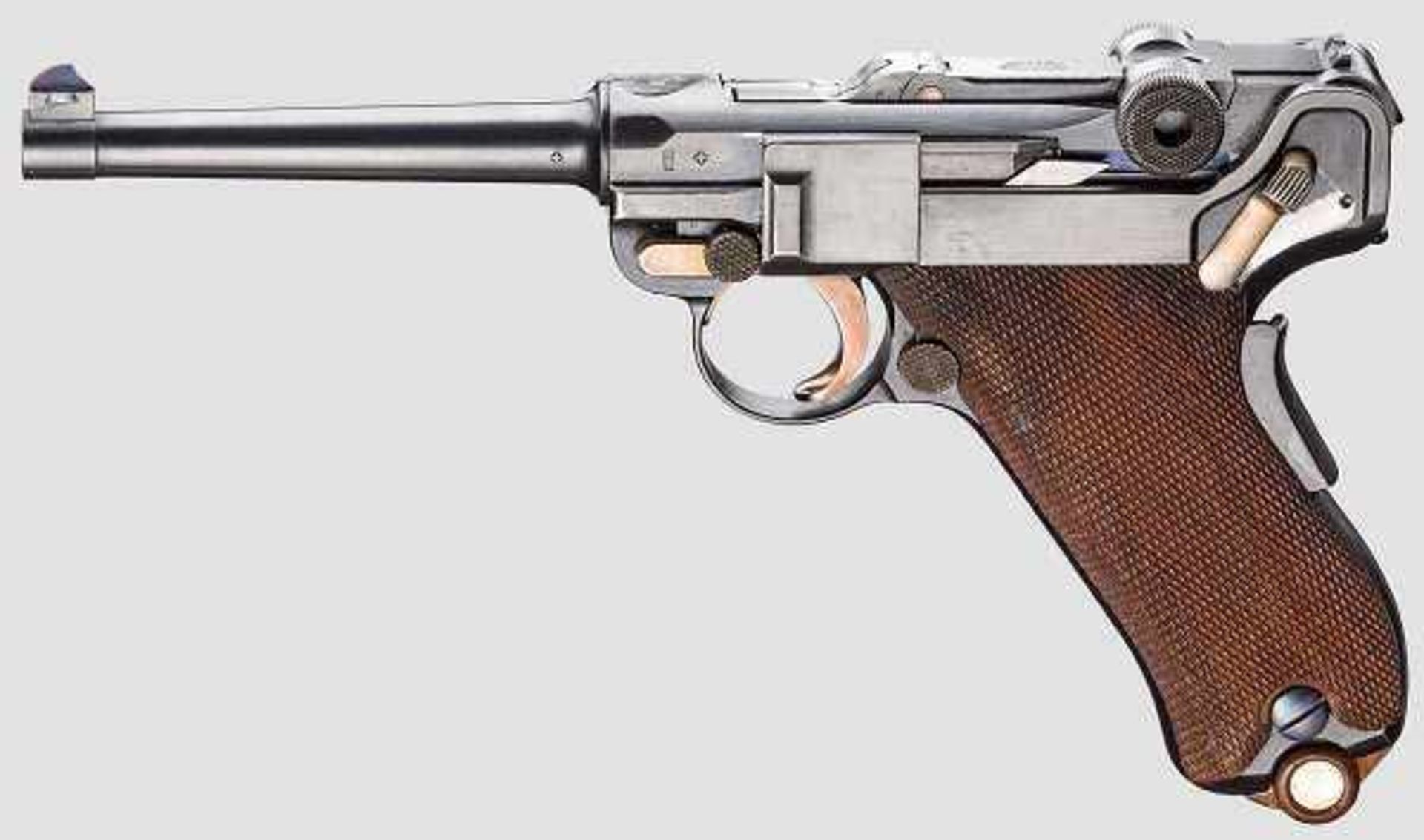 Parabellum Mod. 1900/06, 2. Ausführung, mit Tasche Kal. 7,65 mm Luger, Nr. 12332. Nummerngleich