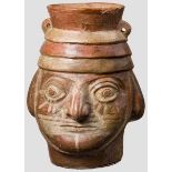 Bemaltes Tongefäß in Kopfgestalt, Moche, nordwestliches Peru, 1. Hälfte 1. Jtsd. n. Chr.