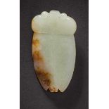 A Jade Cicada with Cloud Pattern, Western Zhou Dynasty 西周勾雲紋玉蟬 Width 4.4 cm, height 8.6 cm. 寬 4.4